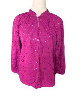 NWT Evereve Medium Berry Eyelet Lace Button-Front Blouse Top Summer Feminine